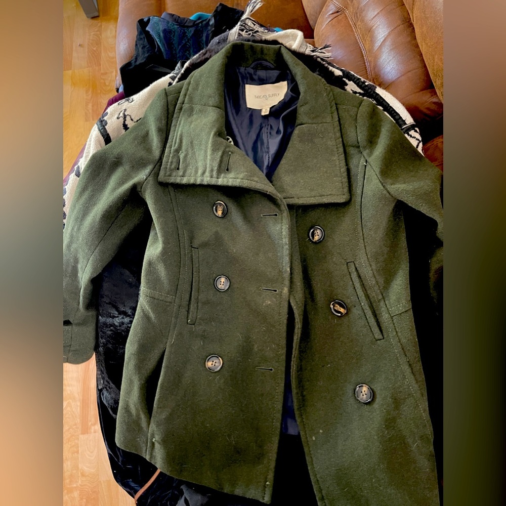 Green pea coat XS